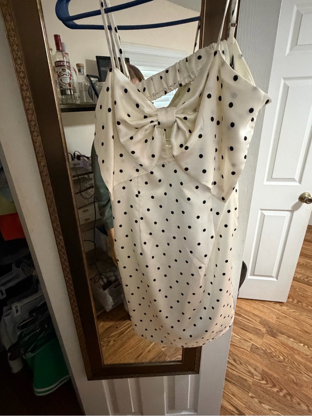 wild fable Cream Mini Dress with Black Polka Dots and Bow